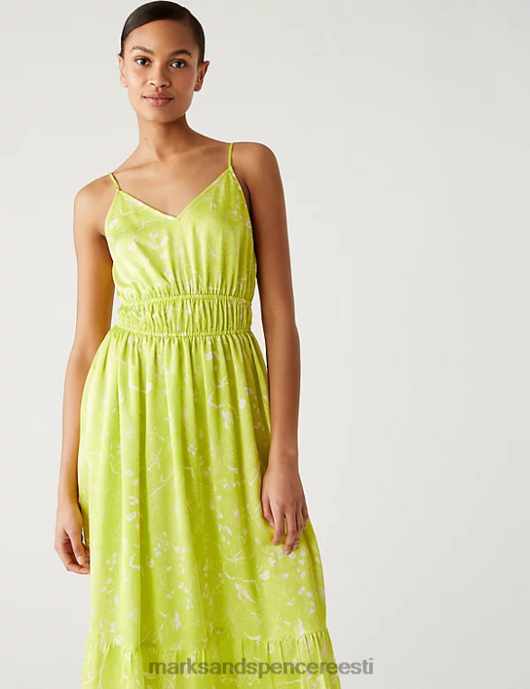 Riietus ee Marks & Spencer naised trükitud v-kaelusega midaxi taljega kleit kollane segu NZTRN2627