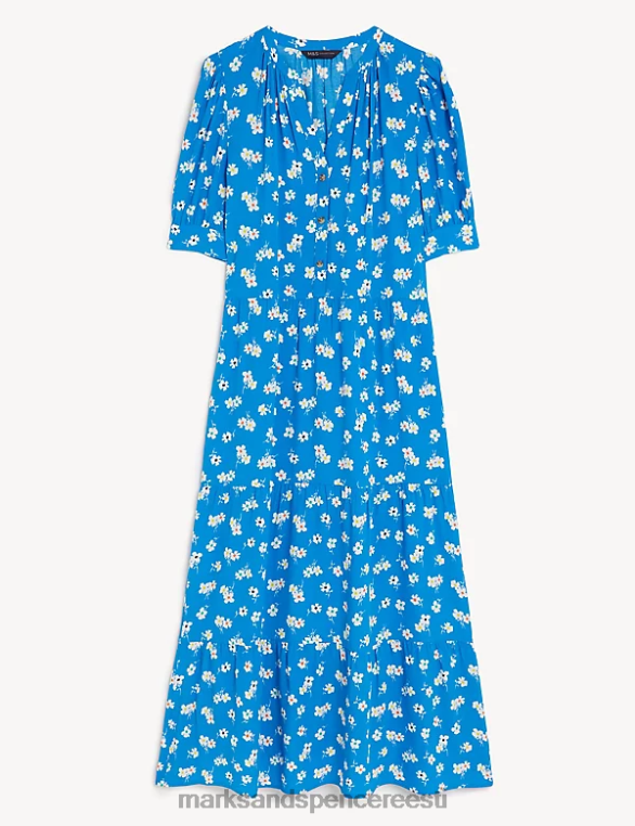 Riietus ee Marks & Spencer naised trükitud v-kaelusega midi-astmeline kleit sinine segu NZTRN1647