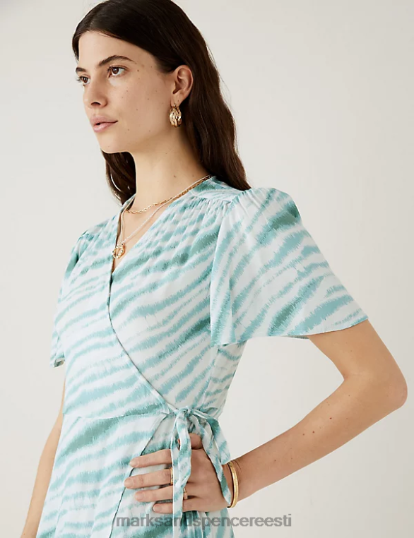 Riietus ee Marks & Spencer naised trükitud v-kaelusega midi-wrap kleit mereroheline NZTRN1025