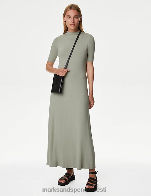 Riietus ee Marks & Spencer naised trikoo kõrge kaelusega maxi smock kleit pehme roheline NZTRN3125