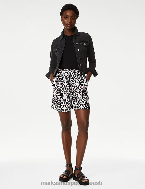 Riietus ee Marks & Spencer naised linasest rikkaliku leopardimustriga lühikesed püksid must segu NZTRN1595