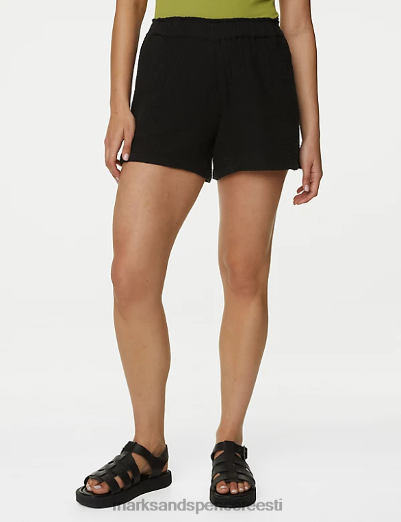 Riietus ee Marks & Spencer naised puhtast puuvillast lühikesed püksid must NZTRN2270