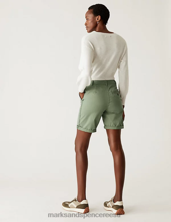 Riietus ee Marks & Spencer naised puuvillase teega värvitud chino lühikesed püksid khaki NZTRN2233