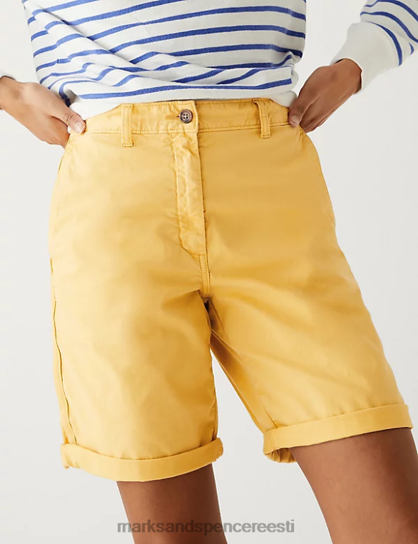 Riietus ee Marks & Spencer naised puuvillase teega värvitud chino lühikesed püksid kollane NZTRN2237
