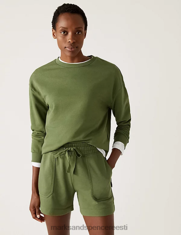 Riietus ee Marks & Spencer naised puuvillast rikkalikust jersey jooksupüksid oliiv NZTRN1524