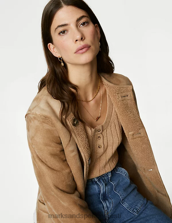 Riietus ee Marks & Spencer naised faux shearling tekstuuriga ümberpööratav jope kaerahelbed NZTRN1352