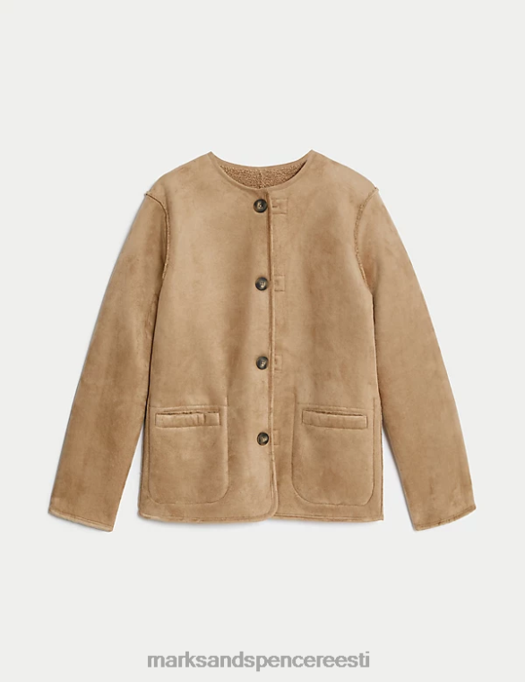 Riietus ee Marks & Spencer naised faux shearling tekstuuriga ümberpööratav jope kaerahelbed NZTRN1352