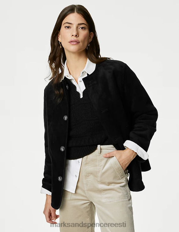 Riietus ee Marks & Spencer naised faux shearling tekstuuriga ümberpööratav jope must NZTRN1659