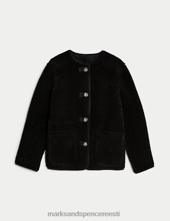 Riietus ee Marks & Spencer naised faux shearling tekstuuriga ümberpööratav jope must NZTRN1659