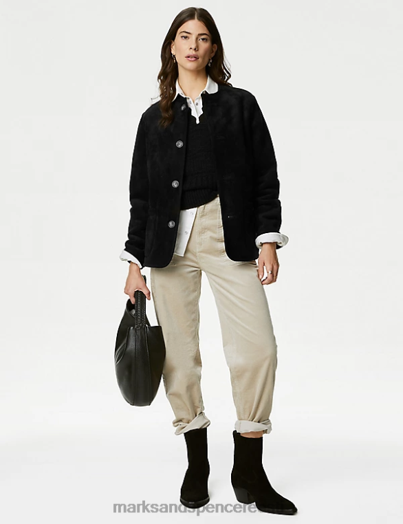 Riietus ee Marks & Spencer naised faux shearling tekstuuriga ümberpööratav jope must NZTRN1659