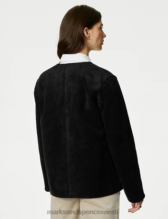Riietus ee Marks & Spencer naised faux shearling tekstuuriga ümberpööratav jope must NZTRN1659