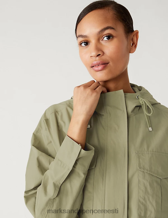 Riietus ee Marks & Spencer naised kerge puuvillaga vihmajope pleekinud khaki NZTRN1724