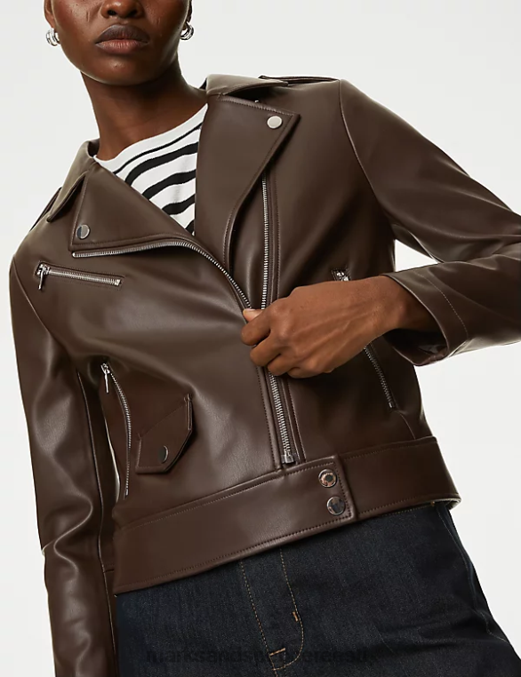 Riietus ee Marks & Spencer naised kunstnahast biker jope šokolaadi NZTRN774