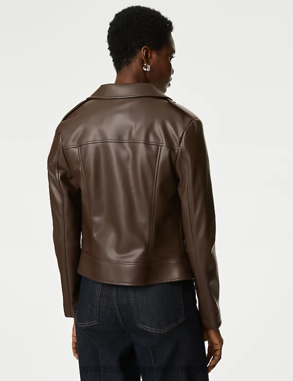 Riietus ee Marks & Spencer naised kunstnahast biker jope šokolaadi NZTRN774