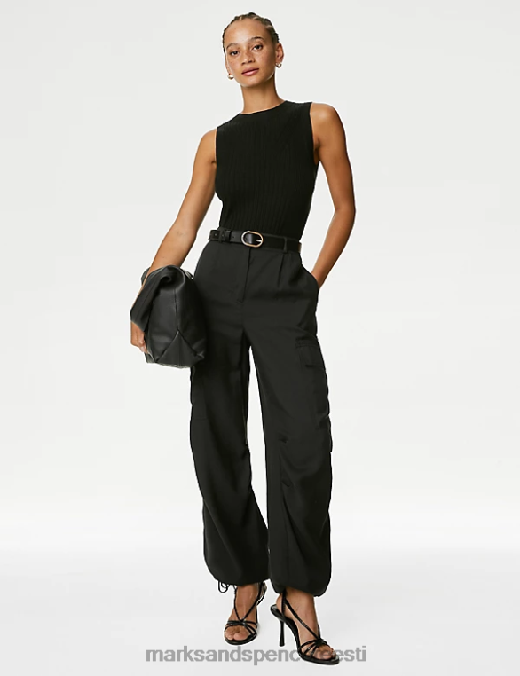Riietus ee Marks & Spencer naised Modal rich cargo laia säärega püksid must NZTRN1124