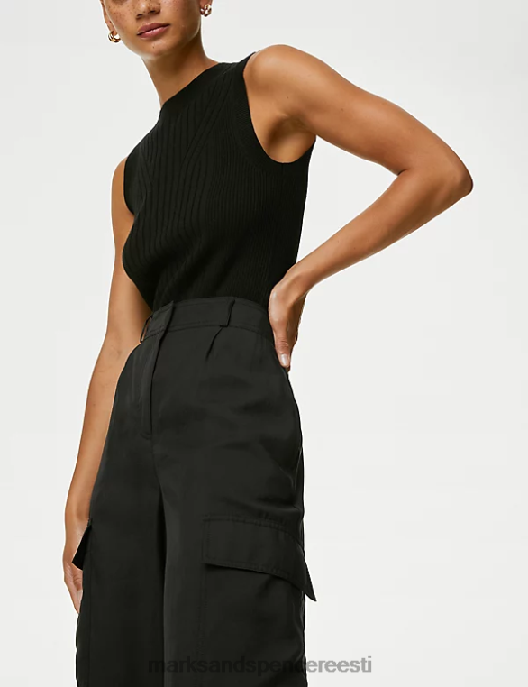 Riietus ee Marks & Spencer naised Modal rich cargo laia säärega püksid must NZTRN1124