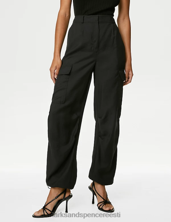 Riietus ee Marks & Spencer naised Modal rich cargo laia säärega püksid must NZTRN1124