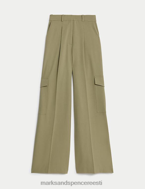 Riietus ee Marks & Spencer naised cargo plisseeritud laiad püksid pleekinud khaki NZTRN1426