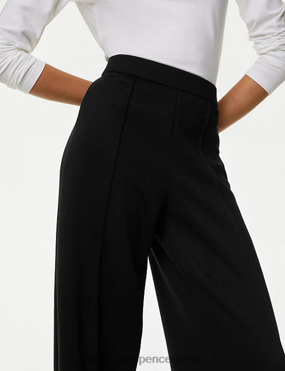 Riietus ee Marks & Spencer naised jersey elastne vöökoht laia säärega püksid must NZTRN1122