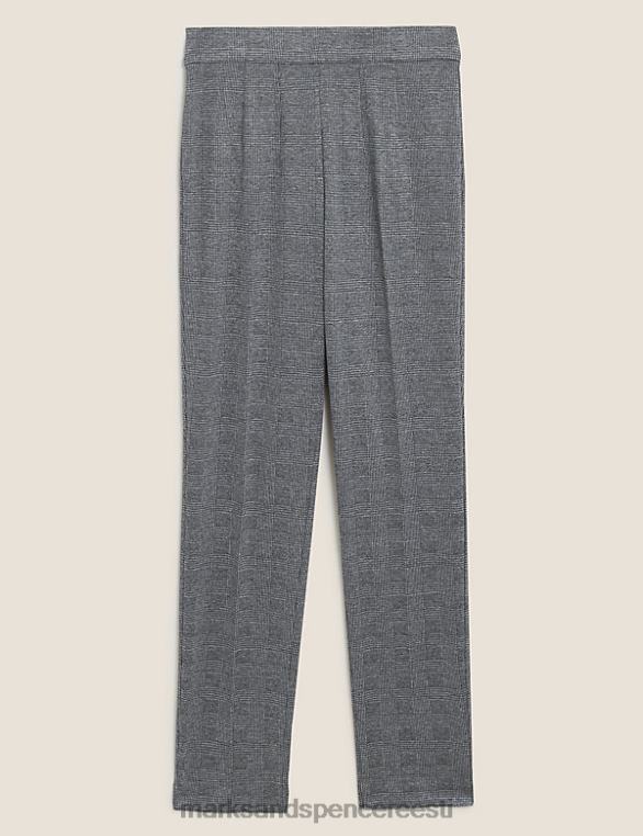 Riietus ee Marks & Spencer naised jersey-ruudulised slim fit püksid hall segu NZTRN2699