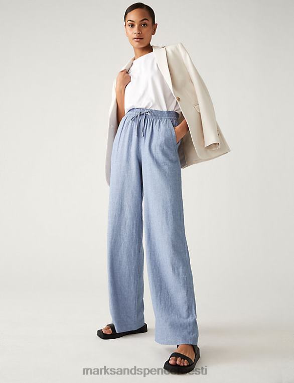 Riietus ee Marks & Spencer naised linased rikkalikud laia säärega püksid kerge chambray NZTRN451