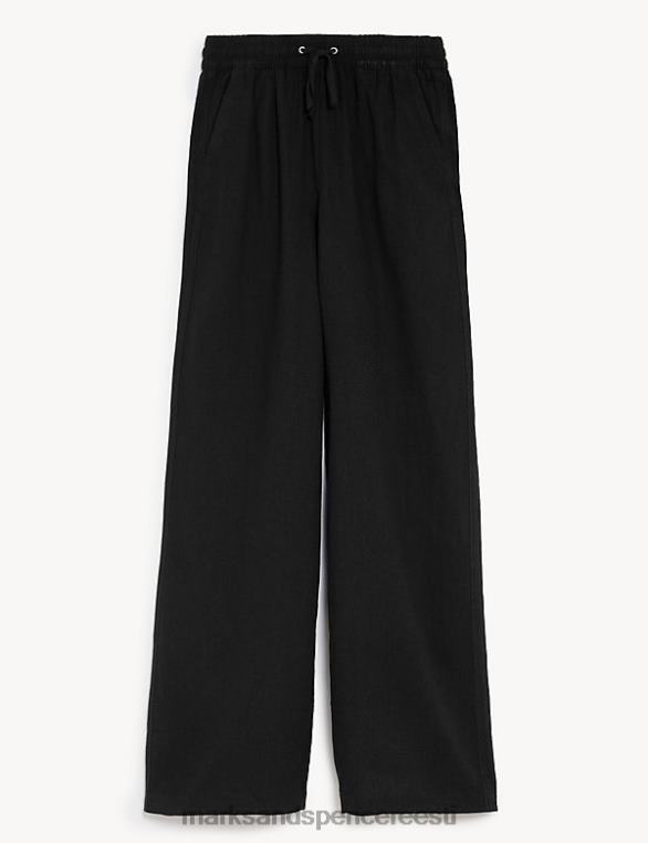 Riietus ee Marks & Spencer naised linased rikkalikud laia säärega püksid must NZTRN447
