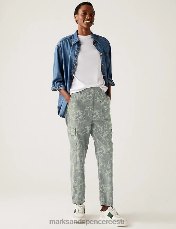 Riietus ee Marks & Spencer naised lyocell rich cargo tee värvitud püksid khaki segu NZTRN2295