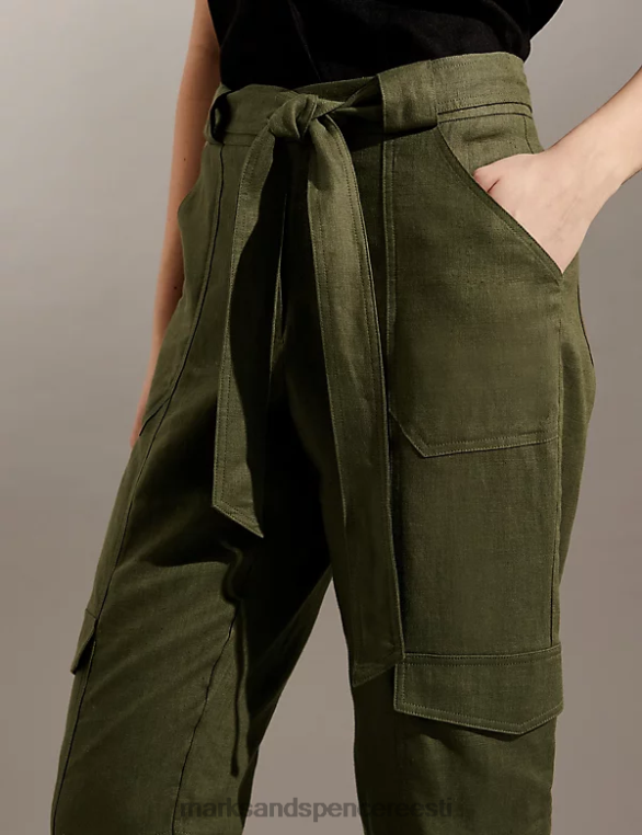 Riietus ee Marks & Spencer naised puhtast linasest cargo vööga kärbitud püksid khaki NZTRN2323