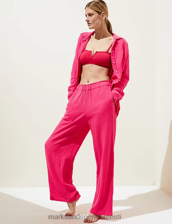 Riietus ee Marks & Spencer naised puhtast puuvillast laia säärega püksid fuksia NZTRN2294