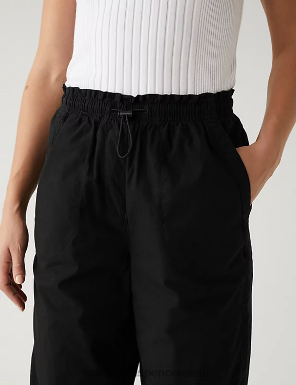 Riietus ee Marks & Spencer naised puhtast puuvillast mansettidega langevarjupüksid must NZTRN1282