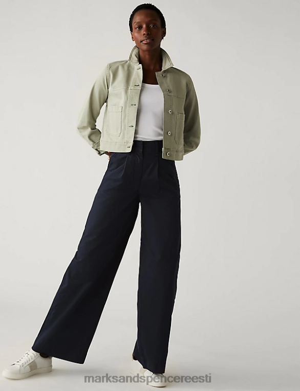 Riietus ee Marks & Spencer naised puhtast puuvillast slouchy laia sääre chino kesköö merevägi NZTRN1876