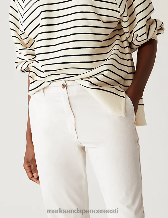 Riietus ee Marks & Spencer naised puuvillarikka teega värvitud slim fit chino pehme valge NZTRN2585
