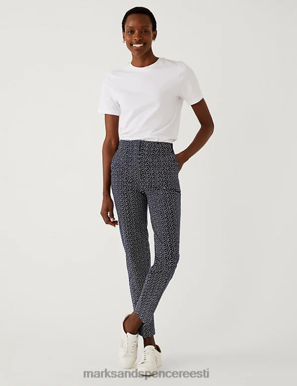 Riietus ee Marks & Spencer naised puuvillased täpilised slim fit püksid mereväe segu NZTRN2731