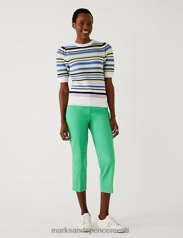 Riietus ee Marks & Spencer naised puuvillaseguga slim fit kärbitud püksid keskmine roheline NZTRN2464