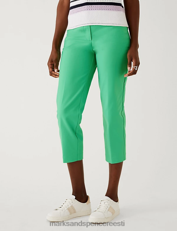Riietus ee Marks & Spencer naised puuvillaseguga slim fit kärbitud püksid keskmine roheline NZTRN2464