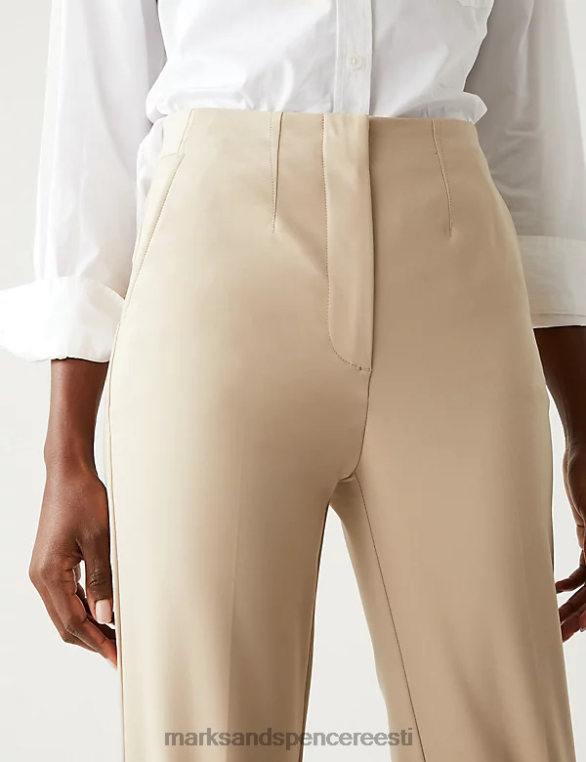Riietus ee Marks & Spencer naised puuvillaseguga slim fit kärbitud püksid liiv NZTRN2461