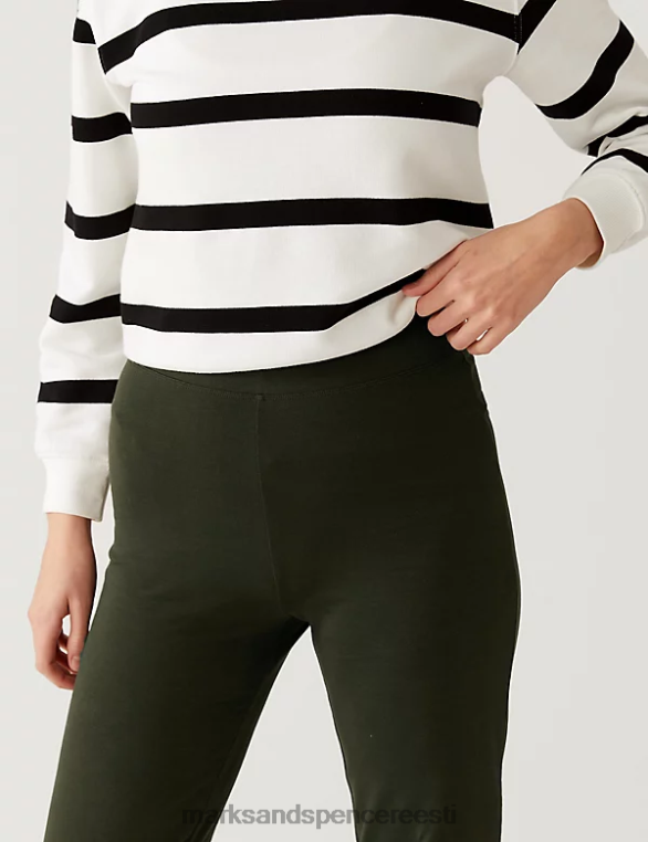 Riietus ee Marks & Spencer naised puuvillarikkad sirge jalaga sörkijad männiroheline NZTRN1306
