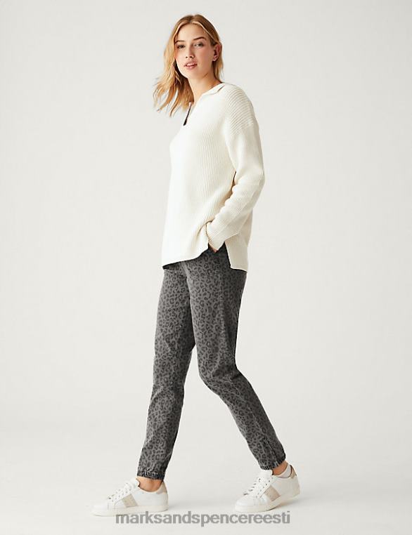Riietus ee Marks & Spencer naised puuvillarikkad slim fit sörkijad hall segu NZTRN756