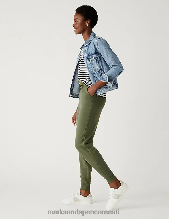Riietus ee Marks & Spencer naised puuvillased mansettidega sörkijad oliiv NZTRN1768