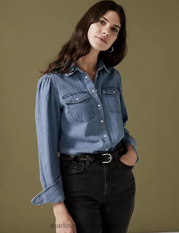 Riietus ee Marks & Spencer naised denimkraega särk kerge indigo NZTRN1260