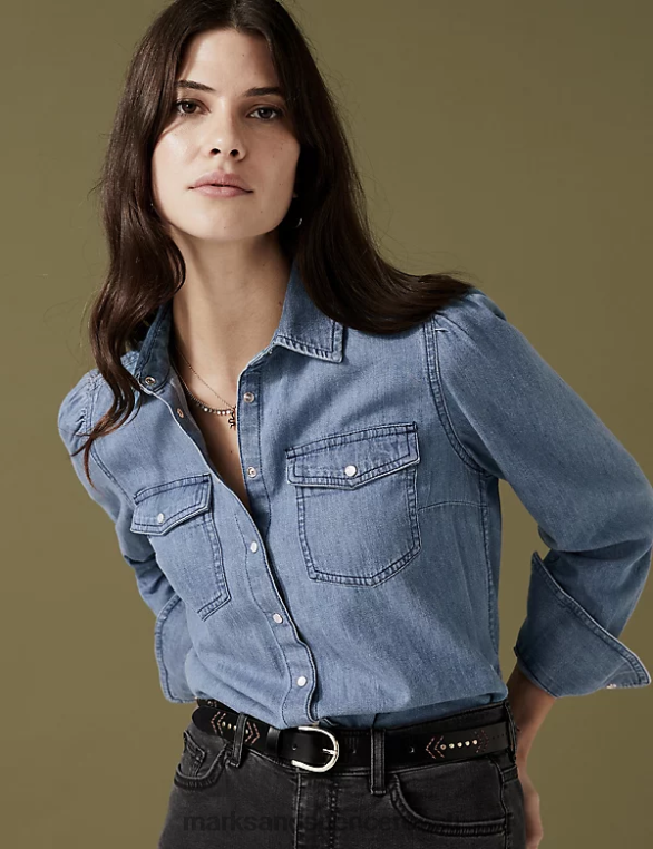 Riietus ee Marks & Spencer naised denimkraega särk kerge indigo NZTRN1260