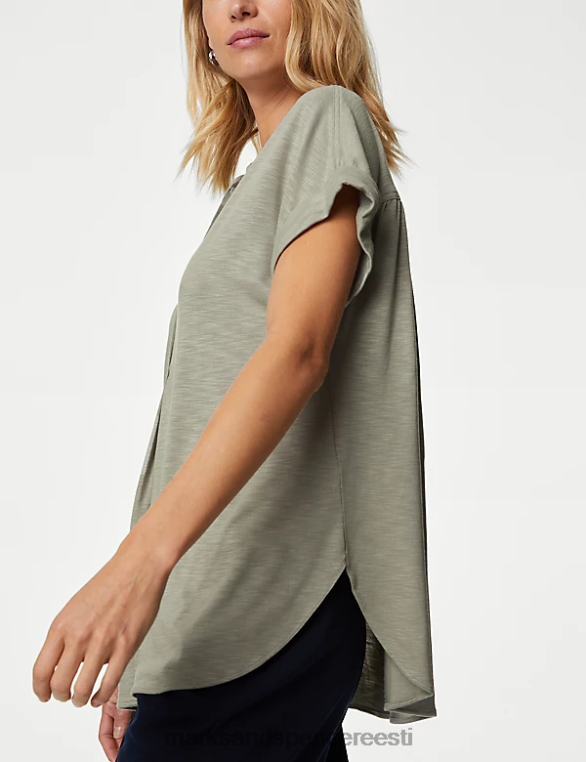 Riietus ee Marks & Spencer naised jersey tavaline istuv top pehme roheline NZTRN1846