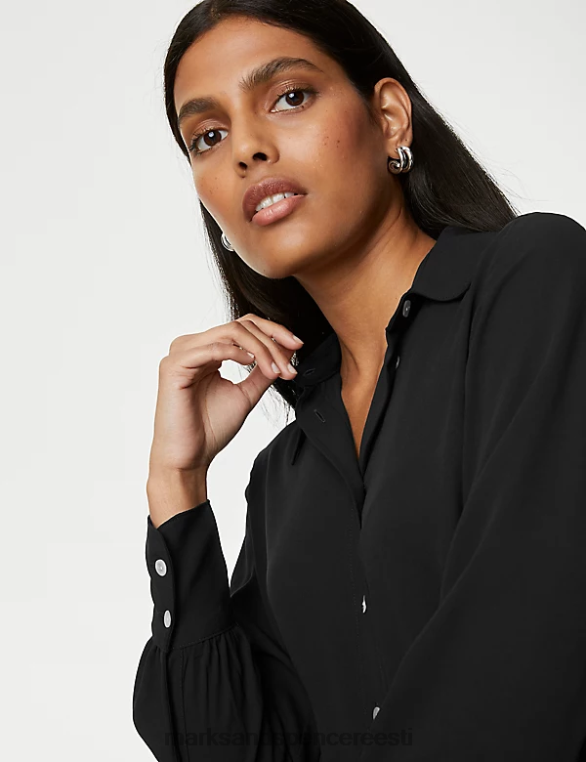Riietus ee Marks & Spencer naised kaelusega pikkade varrukatega särk must NZTRN1055