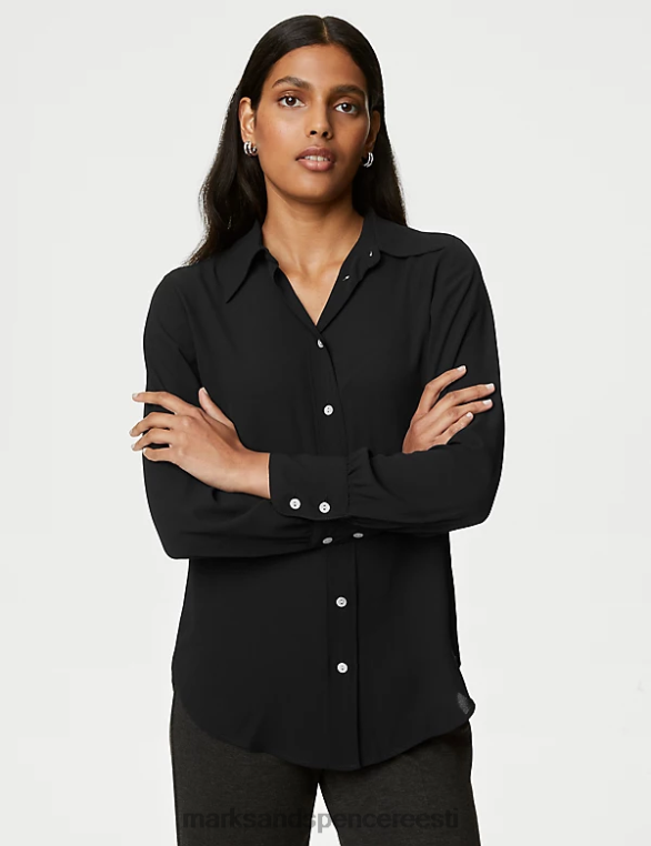 Riietus ee Marks & Spencer naised kaelusega pikkade varrukatega särk must NZTRN1055