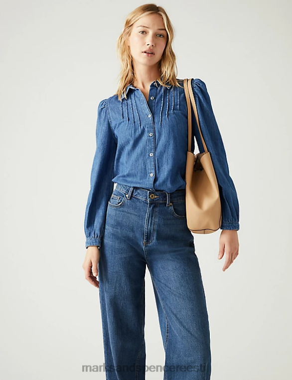 Riietus ee Marks & Spencer naised kaelusega pintuck särk denim NZTRN2851