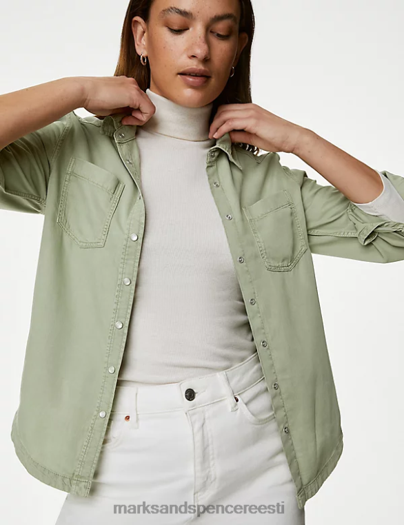 Riietus ee Marks & Spencer naised lüotselli teega värvitud kraega särk hele khaki NZTRN471