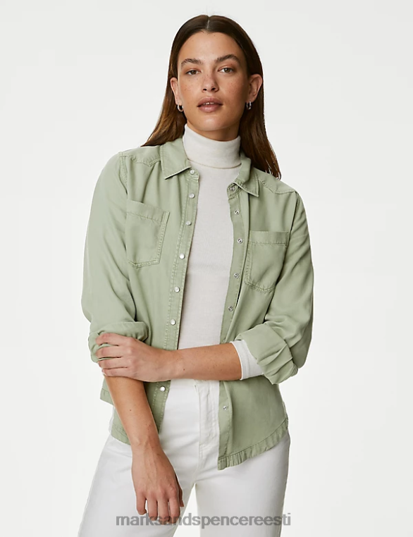 Riietus ee Marks & Spencer naised lüotselli teega värvitud kraega särk hele khaki NZTRN471