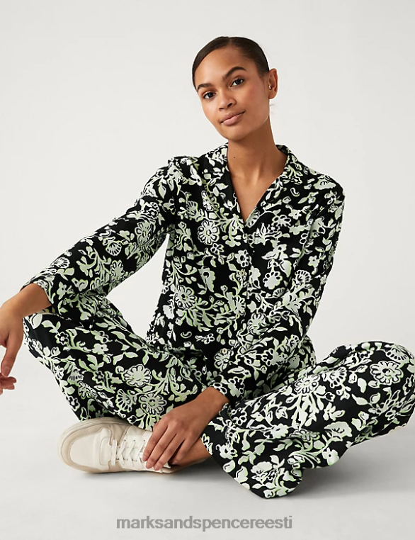 Riietus ee Marks & Spencer naised lilleline kraega lõdvestunud särk must segu NZTRN1502
