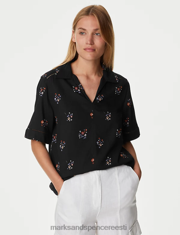 Riietus ee Marks & Spencer naised lilleline kraega pluus must segu NZTRN536