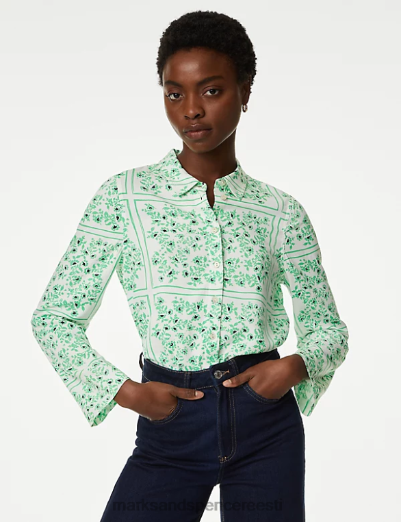 Riietus ee Marks & Spencer naised lilleline kraega pluus roheline segu NZTRN1358